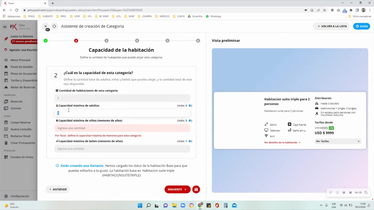 Ajuste de la capacidad máxima de adultos a 2 para la nueva variante