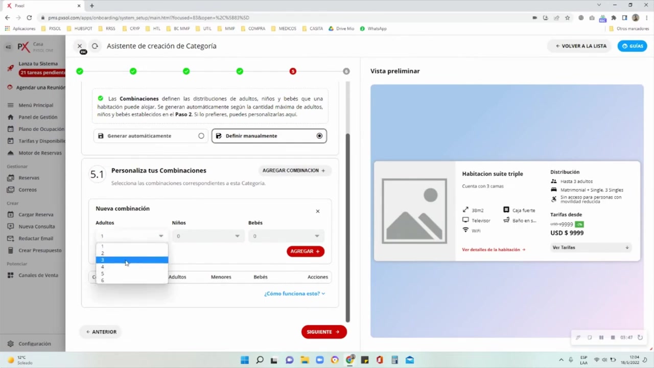 Interfaz para agregar manualmente las combinaciones de ocupación permitidas