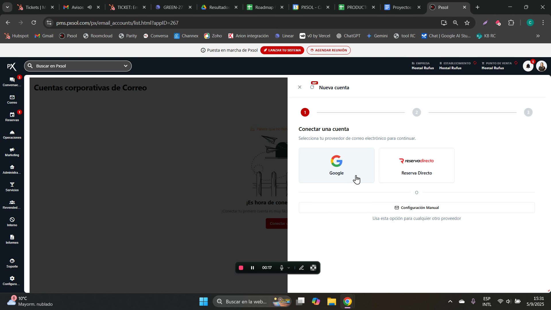 Ventana emergente para conectar una cuenta con las opciones de proveedores disponibles.