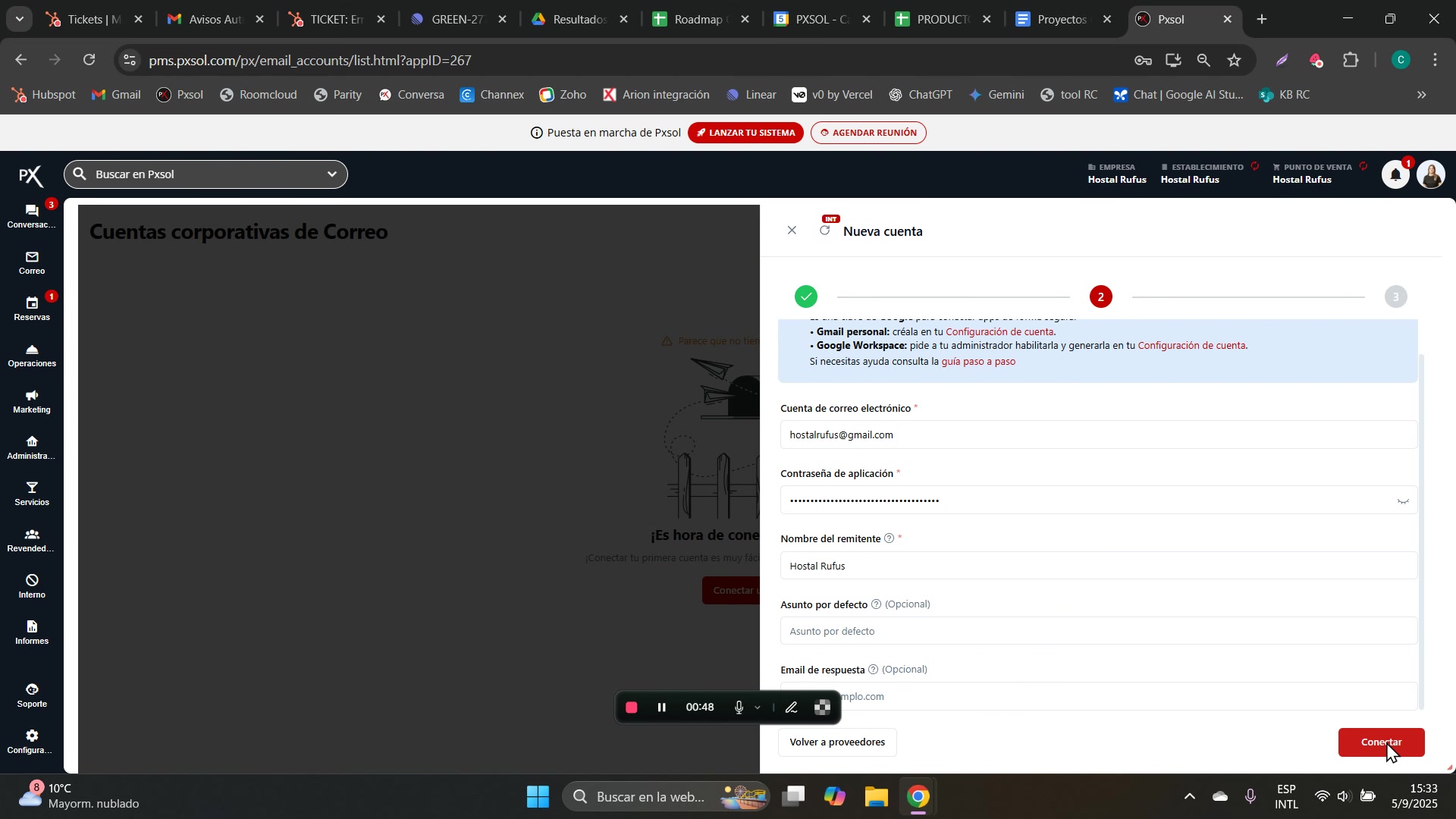 Botón 'Conectar' resaltado en la esquina inferior derecha de la ventana de configuración.