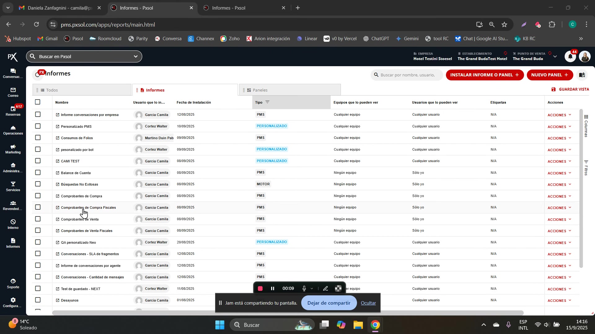 Cursor del ratón haciendo clic en un informe de la lista para abrirlo.