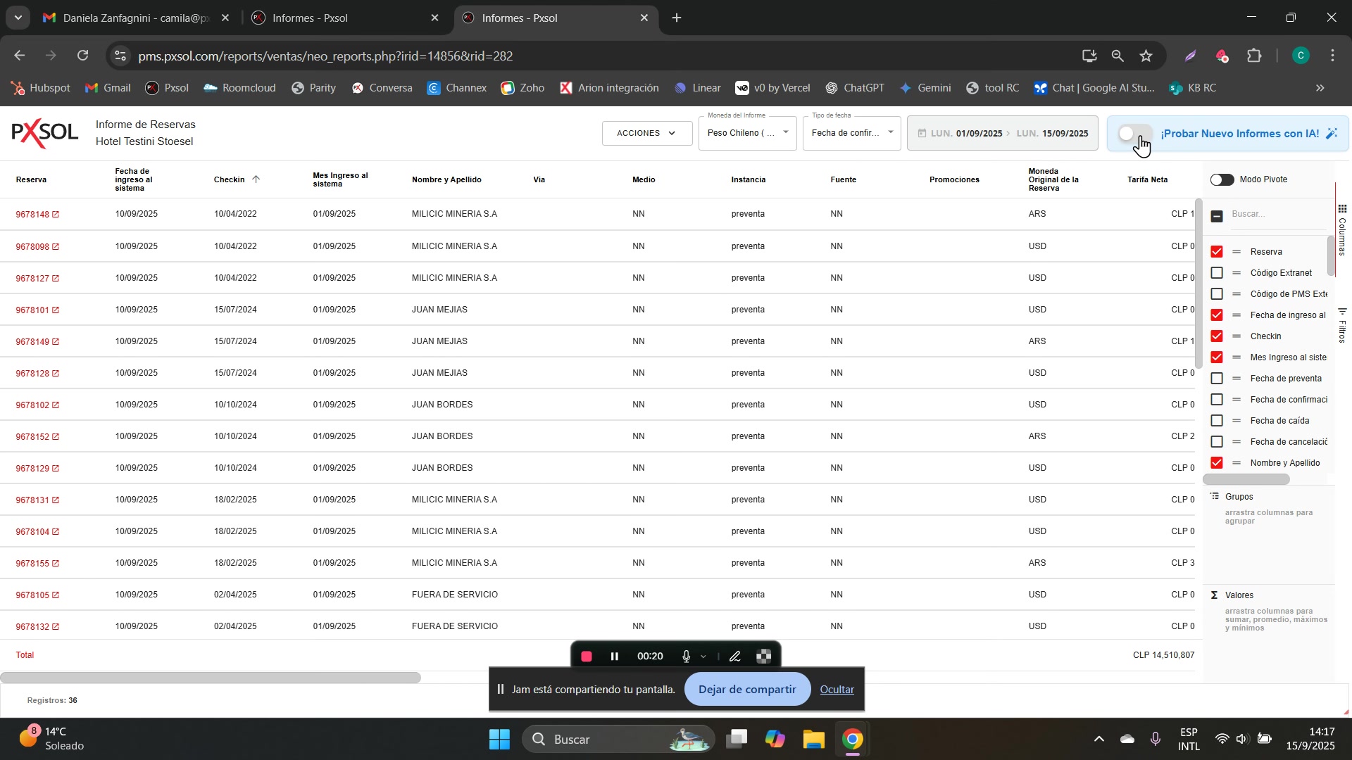 El cursor se posiciona sobre el botón 'Probar Nuevo Informes con IA' y hace clic para activar la nueva vista.