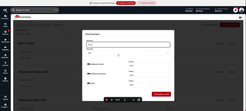Campo "Nombre" del formulario siendo completado con el texto "RACK 2".