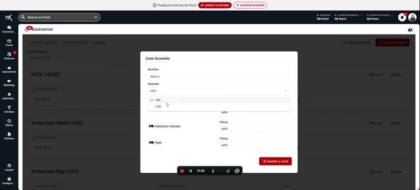 Selección de la moneda "USD" en el menú desplegable del formulario.