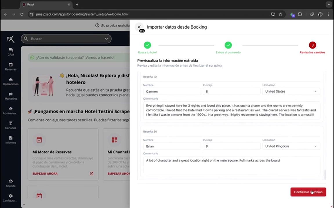 Cursor haciendo clic en el botón rojo 'Confirmar cambios'.