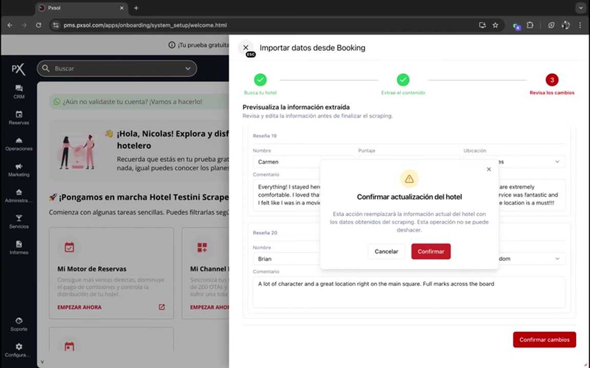 Ventana emergente de confirmación y clic en el botón 'Confirmar'.