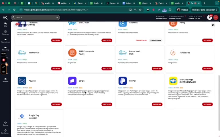 Vista del catálogo de integraciones, con la integración de Google Tag Manager.