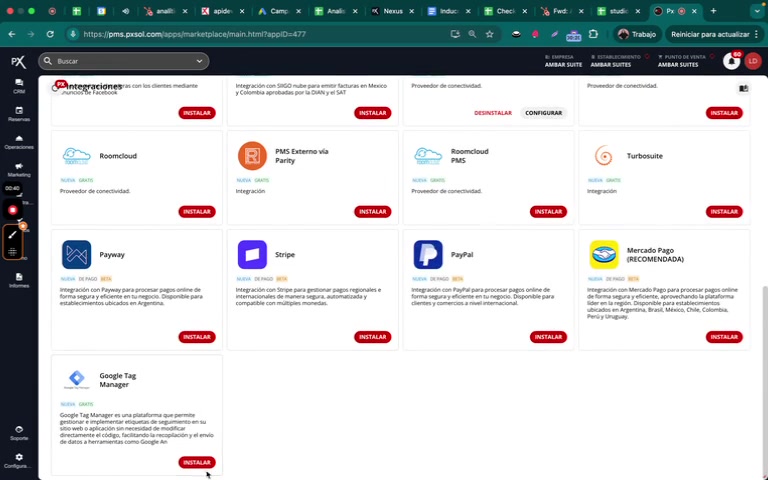 Botón Instalar de la integración de Google Tag Manager.