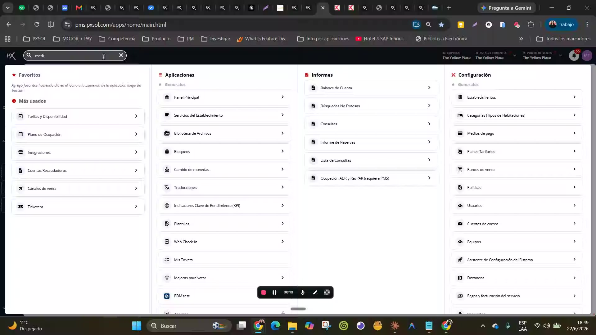 Vista de la aplicación de Medios de Pago con el cursor buscando la opción correcta.