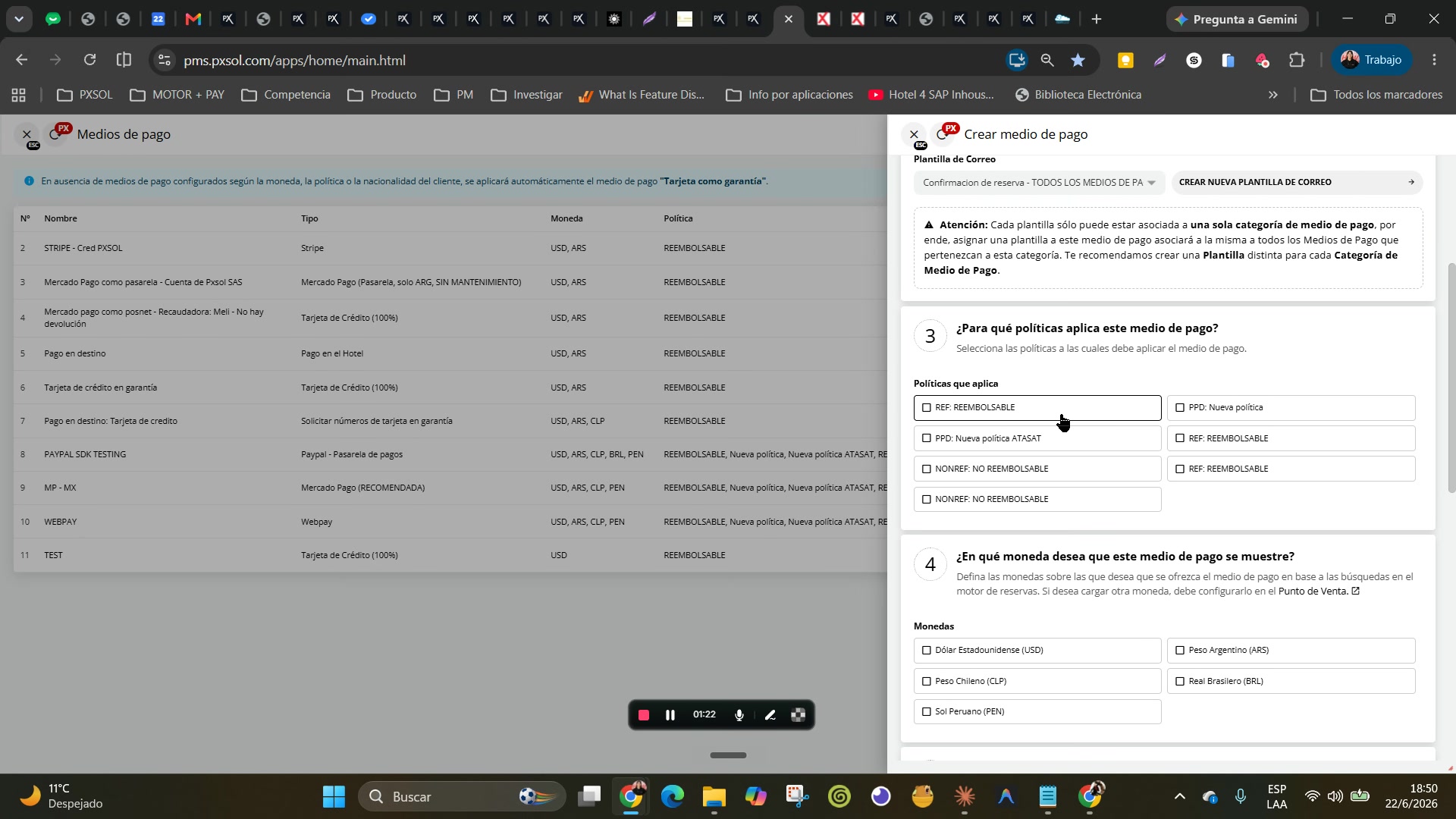 Marcado de una casilla de verificación en la sección de políticas aplicables.