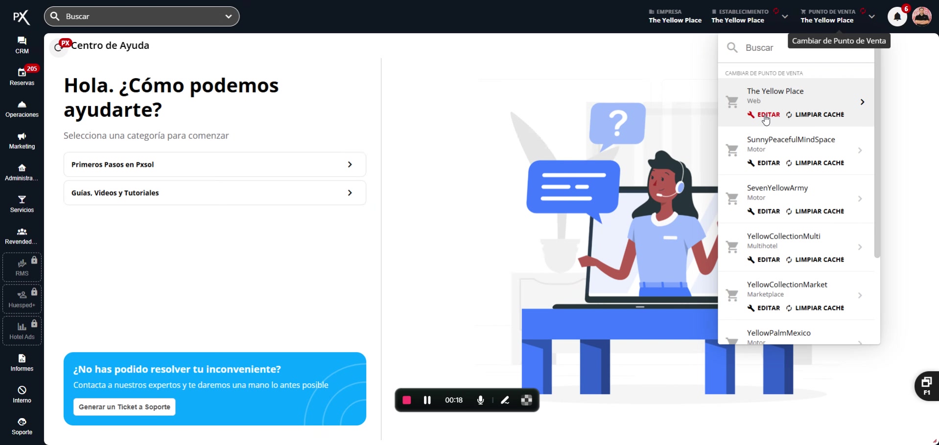 Captura de pantalla mostrando el cursor sobre el botón 'Editar' junto a un punto de venta en la lista.