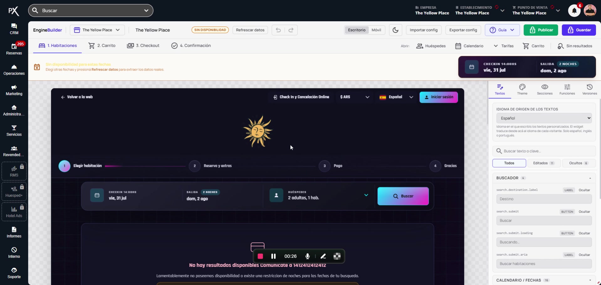 Vista previa del editor mostrando un mensaje de no disponibilidad.