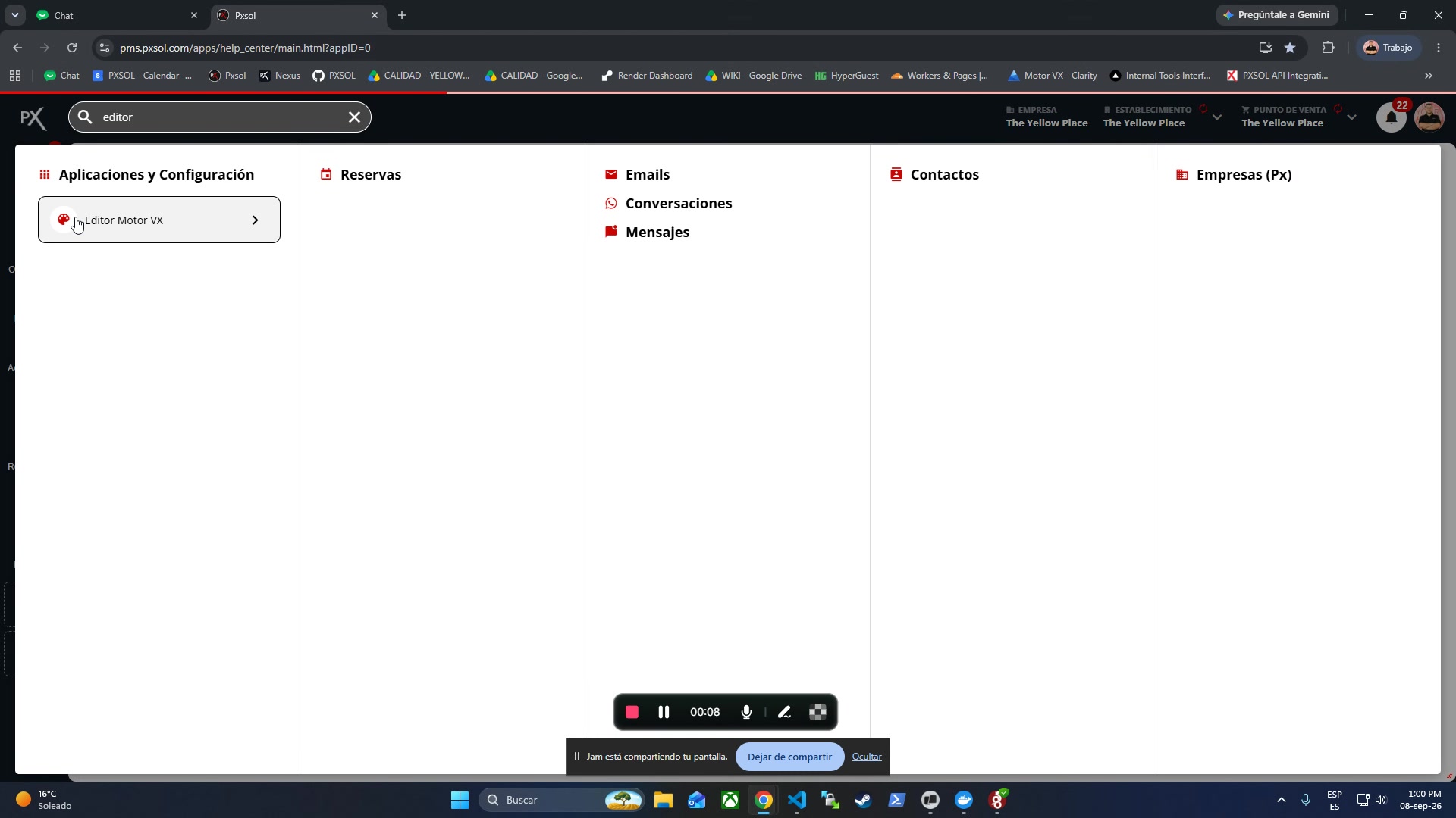Resultados de búsqueda con la opción 'Editar Motor VX' resaltada.